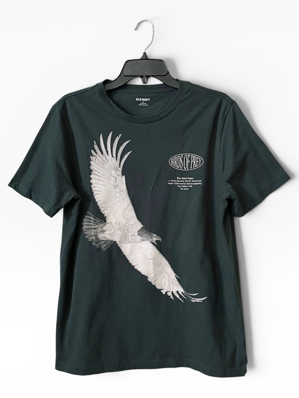 Old Navy Graphic T-Shirt Men's Size M Green Cotton Bald Eagle Birds of Prey Soft